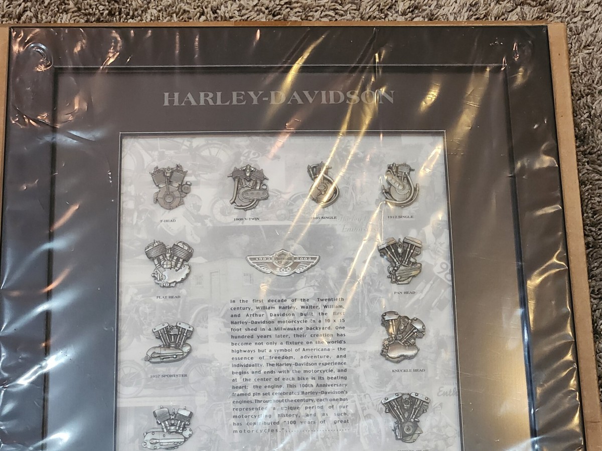 HARLEY DAVIDSON 100TH ANNIVERSARY FRAMED PIN SET w STERLING HARLEY DAVIDSON 100TH ANNIVERSARY FRAMED PIN SET w STERLING
