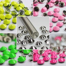 Borchie cono a rivetto 9mm color fluo fuxia/verde/giallo/rosa + applicatore 