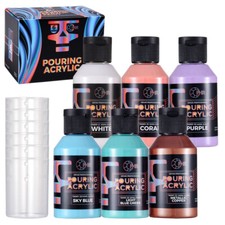 OPHIR 6PCS 100ML/Bottle Pouring Paint Kit Pre-Mixed High Flow Acrylic Paint Set