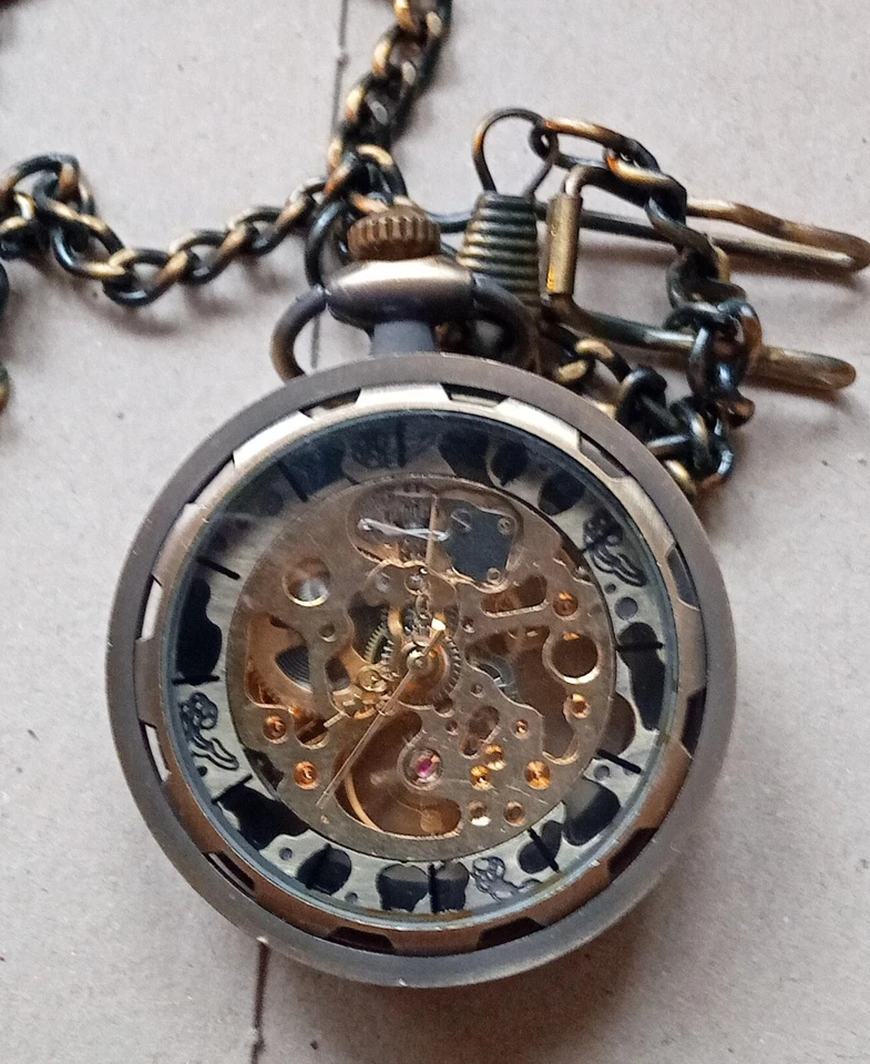 Montre Squelette à Remonter Mécanique Poche bronze antique - Photo 4/4