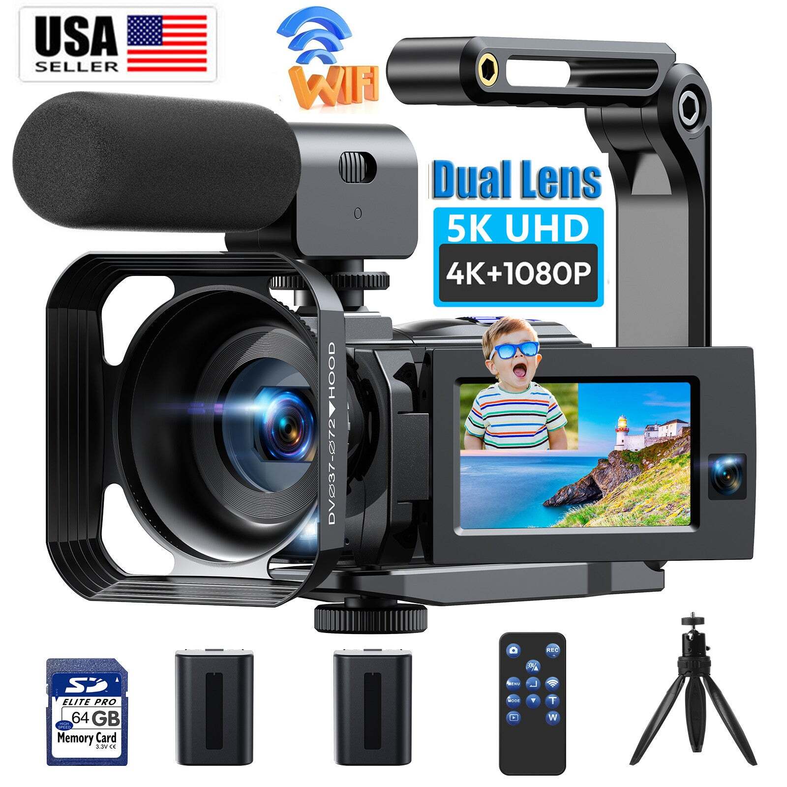 ✅5K Camcorder/Dual Lens 4K+1080P Digital Video Camera 56MP WiFi Night Vision 16X-image