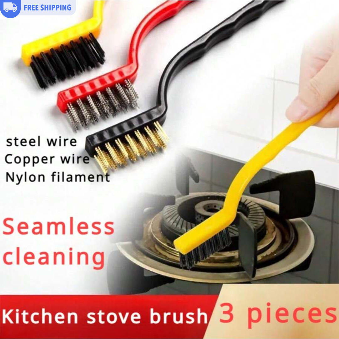 3Ps Stainless Steel Brass Nylon Brush Cleaning Pot Brush Dishwashing Stove Brush