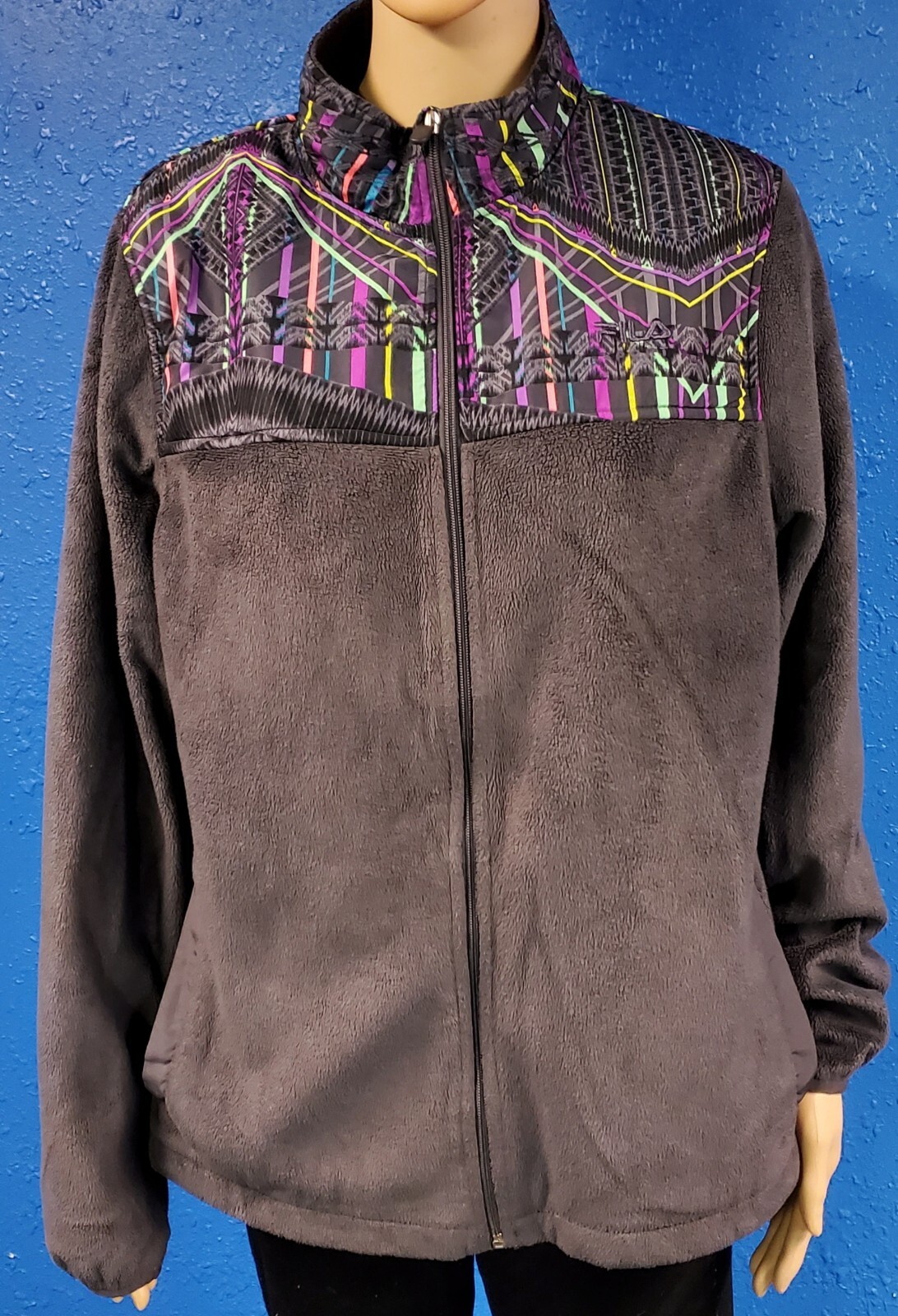 FILA Giacca Sportiva Pile Donna Taglia M Cerniera Intera Tasche Manica Lunga Morbida Accogliente