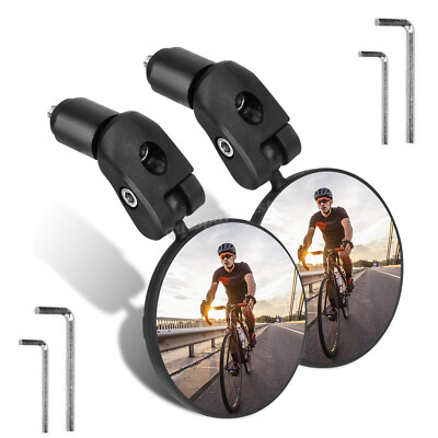 2PCS Bike Bar End Mirrors Rear View 360° Adjustable Handlebar HD Convex  Mirror UK