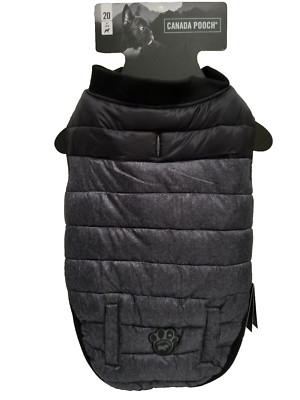 Canada Pooch Summit Stretch Vest Puffer Dog Jacket Size 20 Black Gray NWT