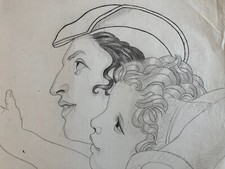 Sehr Schön Große Zeichnung Mine Blei- Tinte Frau Kind XIX Porträt 1850