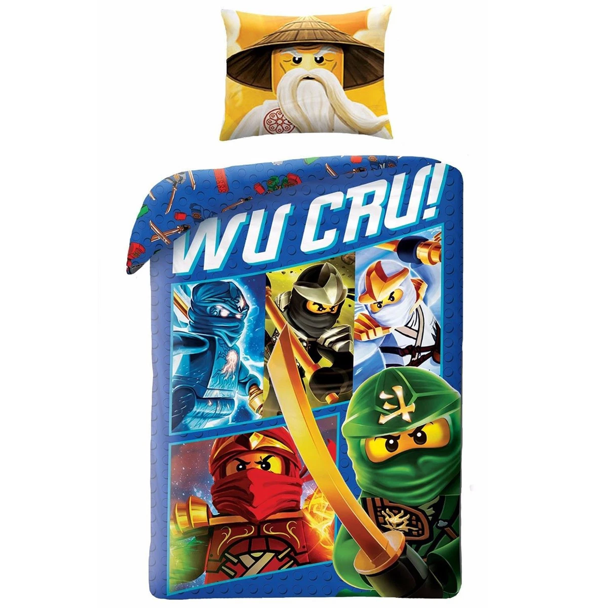 OFFICIAL LEGO NINJAGO WU CRU SINGLE DUVET COVER SET COTTON CHILDRENS REVERSIBLE