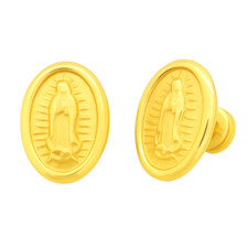 Tiny Small Virgen de Guadalupe Baby Childrens Earrings Screw Back 7x5mm 14K Gold