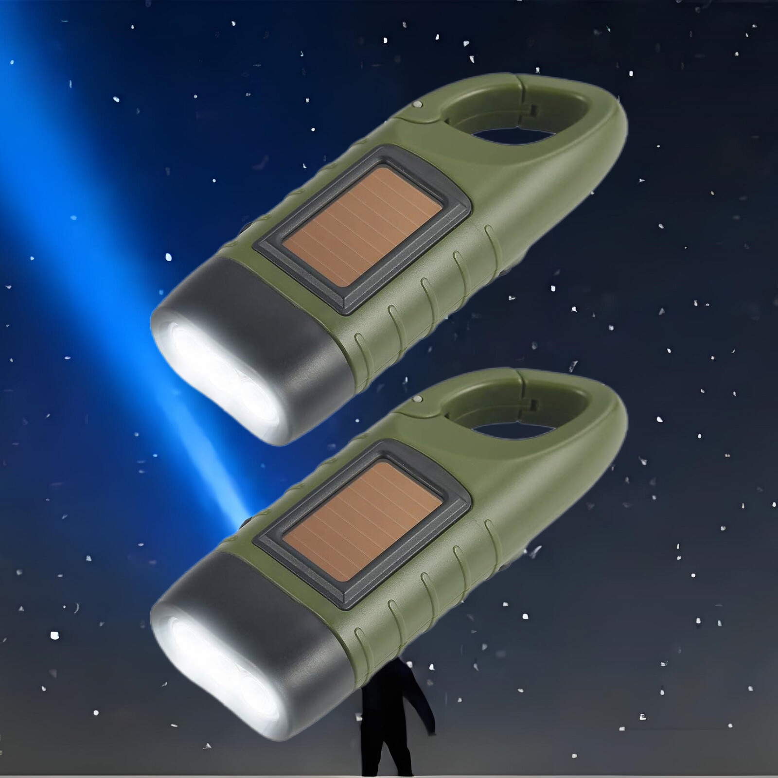 2-Pack Hand Crank Solar LED Flashlight Mini Emergency Torch for Camping