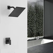 Matte Black 8" Rainfall Shower Faucet Set High Pressure Head Combo Mixing Valve