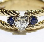 GIA certified 14k yellow gold .50ct heart diamond sapphire engagement ring 6g — photo 3