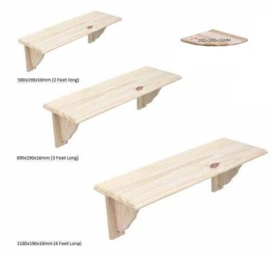 E SHOPING Natural Wood Wooden Shelves Storage Unit Kit & Fitting Wall Mounted Corner Shelf