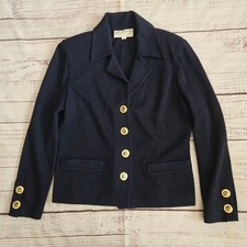 St. John Collection Navy Knit Blazer Gold Ornate Buttons Old Money Womens 6