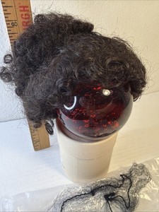 Doll Wig Synthetic New Old Stock Mohair  14 15 Curly Bun Kenya Dk Brown