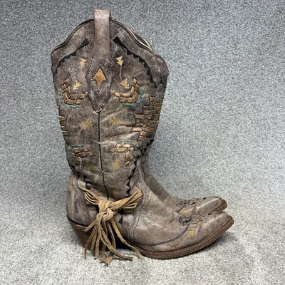 Corral Cango Tobacco Boots Western Cowboy Boots Women 8.5 Brown Leather Pull On