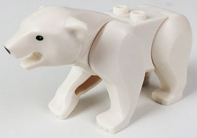 LEGO Land Animal - White Polar Bear  - 2 Studs on Back with Black Nose
