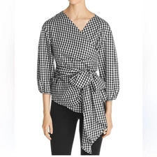 Single Thread Women's Black Gingham Wrap Top Sz S