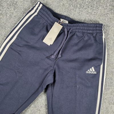 Adidas Essentials 3-Stripes Pants Mens M Navy Blue Fleece Joggers GK8823 NWT