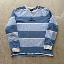 Men's Huf Worldwide Light Blue Skate Striped Long Sleeve Tee Shirt Sz Medium