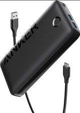 New Anker Power Bank 20000mAh, 20W, 3-Port,USB-C  2 USB-A - Black - SIB