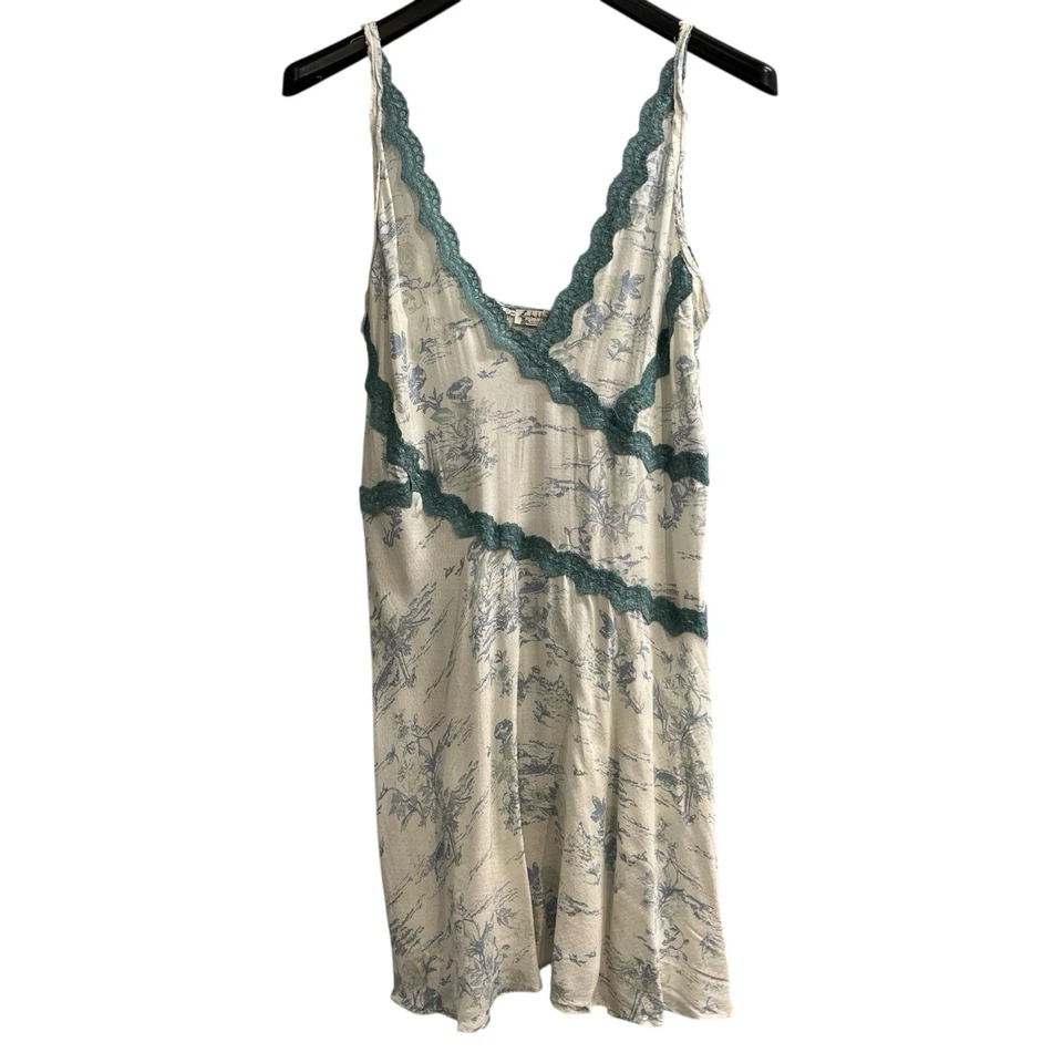 Vestido Feminino Free People Slip My Mind Y2K M Azul Marfim Estampado Acabamento em Renda Trapézio - Imagem 2 de 4