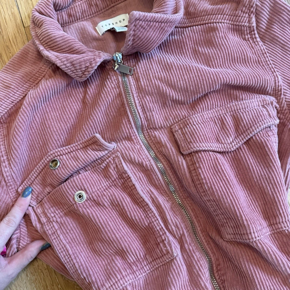 Topshop Women’s Size 6 Pink  Barbiecore Corduroy Long Sleeve  Belted Jumpsuit - Image 3 of 4