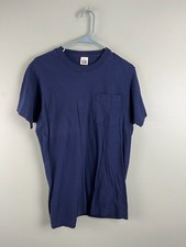 Vtg 90s Fruit of the Loom Navy Blue Blank T Shirt Size M 100% Cotton Made in USA