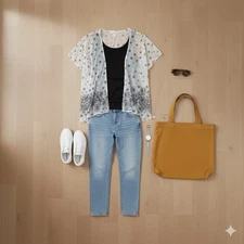 Rebecca Malone Plus Size 1X White Floral Layered Blouse Embroidered Knit Top