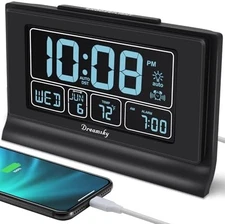 Digital Alarm Clock with Date Temperature USB Port