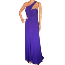 La Femme Purple One Shoulder Evening Gown Cutout Beaded Formal Prom Dress Sz 4