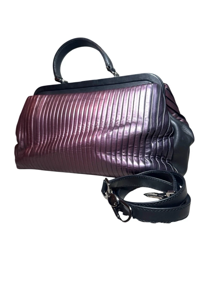 Bolso Doctor Edición Limitada DOLCE & GABBANA Plisado Púrpura y Cuero Negro Enmarcado Foto 2 de 4