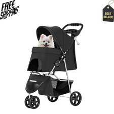 NEW Foldable Pet Stroller Weather Cover 3 Wheel Dog Cat Stroller Storage