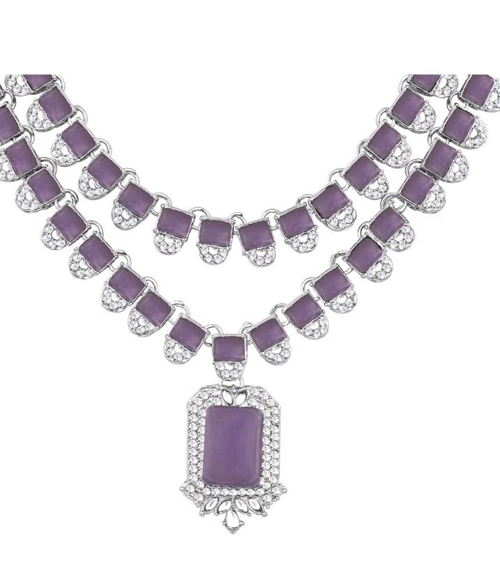 Colar de casamento folheado a prata designer indiano roxo desgaste nupcial Kundan joias - Imagem 3 de 4