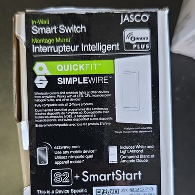 JASCO ZW4008 Z-Wave Plus Decorator Smart On/Off Wall Switch White Almond