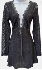 New $168 Free People Petra Lace Mini Dress Black V-Neck Sleeves Whimsy Goth NWT