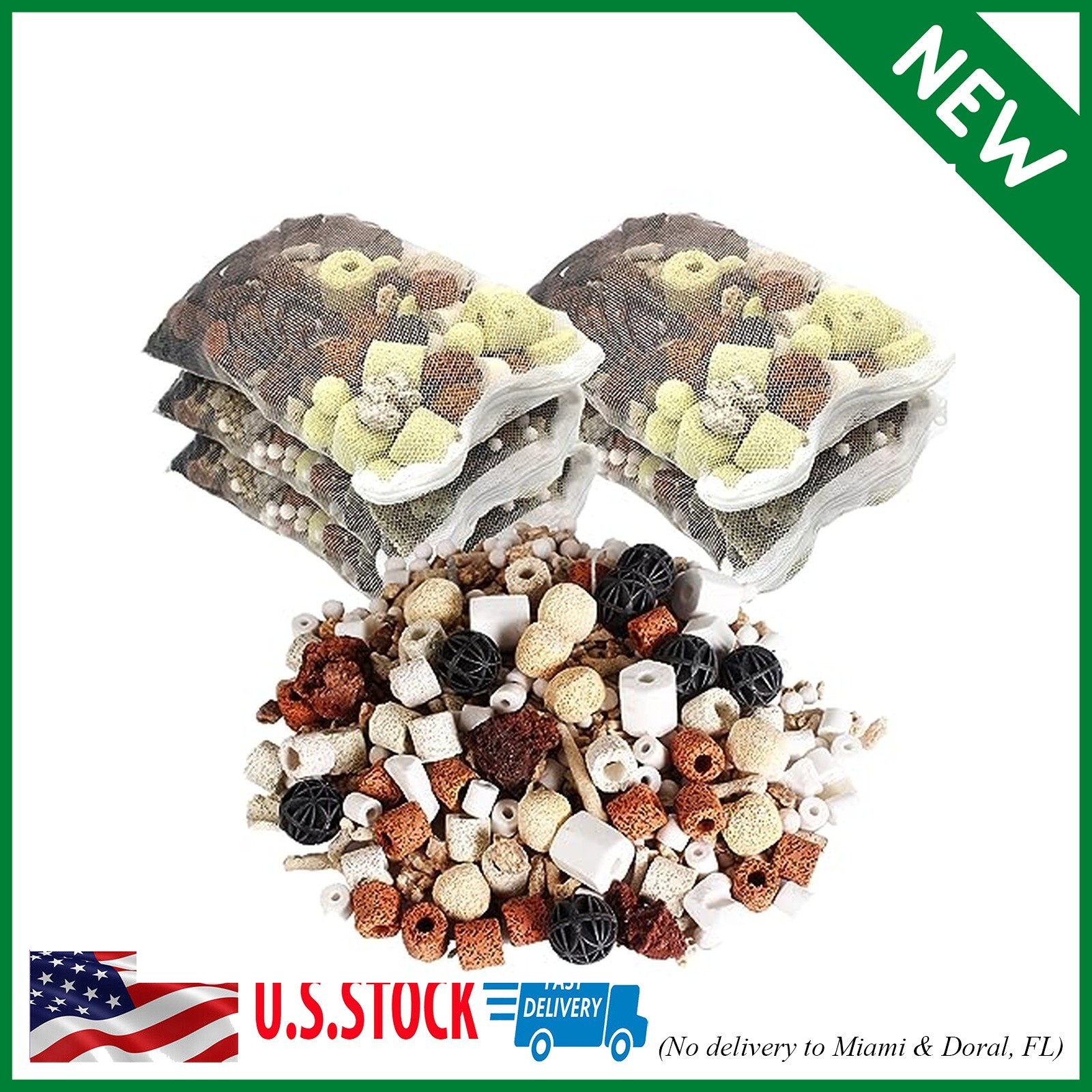 Bio Balls Ceramic Rings Set, Aquarium Biological Filter Media with Mesh Bag for