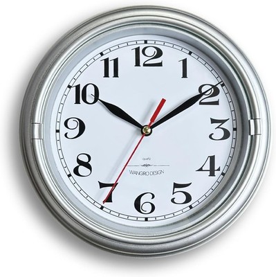 8 Inch Silver Wall Clock Silent Movement Round Clock Battery Powered Clock Easy
