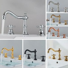 Classical Brass Dual Cross Handles Bathroom 3 Holes Faucet Mixer Tap hwzh041
