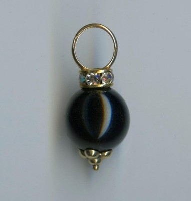 14K 1,62 Gramm Massiv Gelbgold 10mm Runde Perle Schwarz Onyx Edelstein Anhänger USA