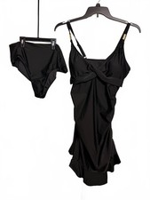 Black Two-Piece Swimsuit with Ruffle Detail Size 2XL