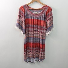 One World Live And Let Live Dress Mini Womens XL Viscose Stretch Red Blue