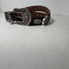 Vintage DONNA KATZ Brown Leather Belt Silver Buckle Swirls Western Womens Med