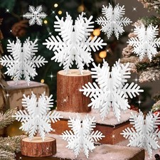 8 PCS White Glitter 3D Christmas Snowflake, Tree Decoration / Table Centerpiece