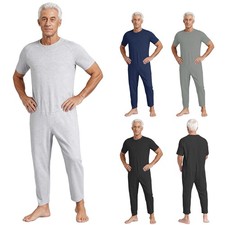 Men Sleepwear Patient Daily Wear Elderly Jumpsuit Bedroom Solid Color Back