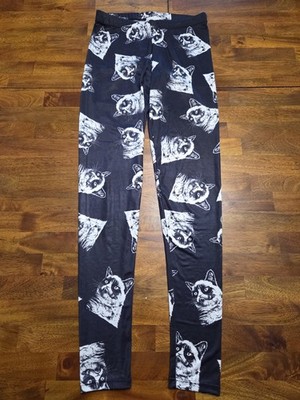 Grumpy Cat Pattern Tardar Sauce Meme Funny Juniors Leggings O/S 