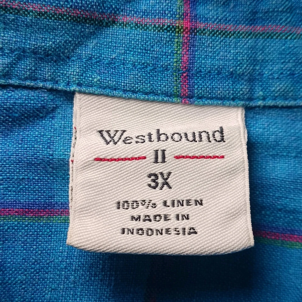 Westbound 100% Linen Button Up Blue Plaid 3/4 Sleeve Shirt Women Plus Sz 3X - Image 3 of 4