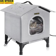 Heated Outdoor Cat Shelter Waterproof Insulated Elevated Feral Cat House New