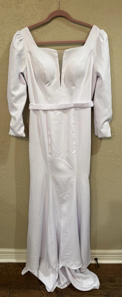 Vestido de novia talla 14 blanco satinado tren mangas largas tul tren extraíble nuevo sin etiquetas Foto 3 de 4