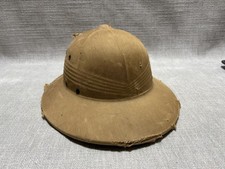 Vintage Khaki Pith Helmet Safari Sun Hat Green Liner Militaria Display As Is