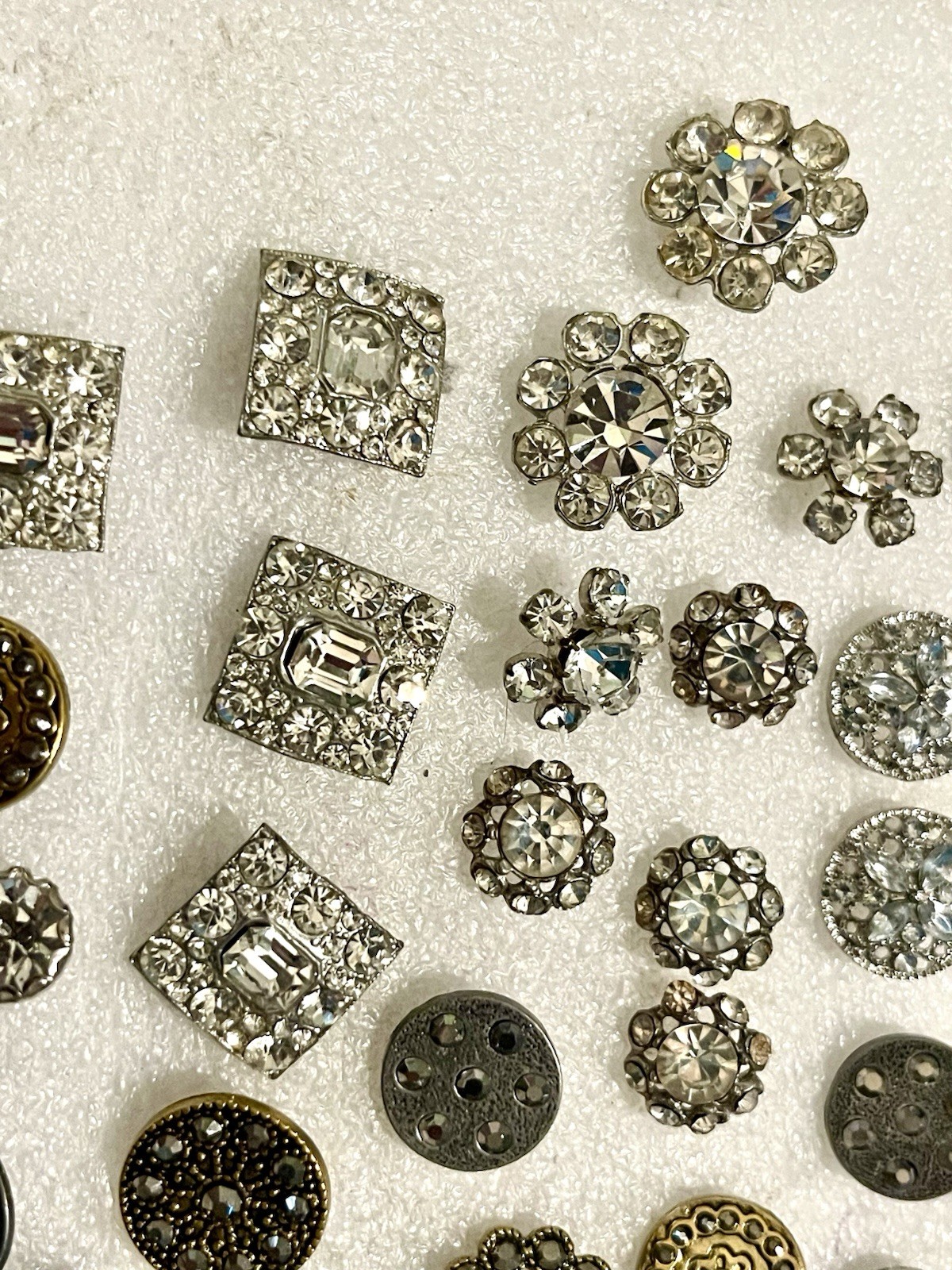 Lot 45 Vintage Metal Rhinestone Sewing Buttons